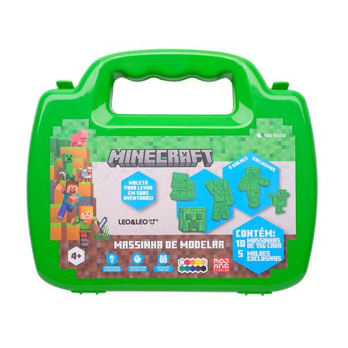 Massinha de Modelar Minecraft Maleta c/ 10 Cores E 5 Moldes Leo&Leo