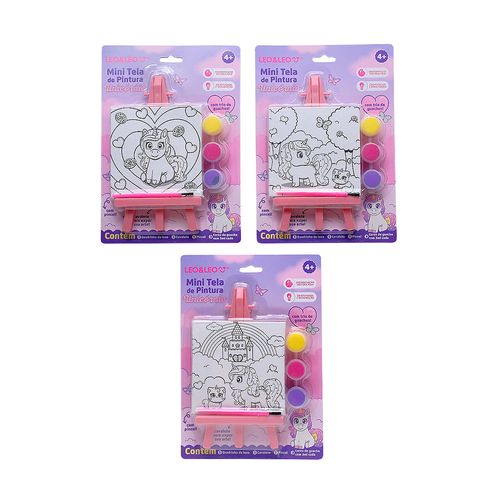 Mini Tela De Pintura com Cavalete Unicórnio Caixa com 24 Leo&Leo