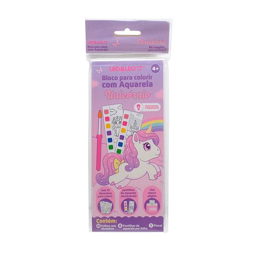 Bloco de Colorir com Aquarela Unicórnio Oppbag c/ 1 Und Leo&Leo