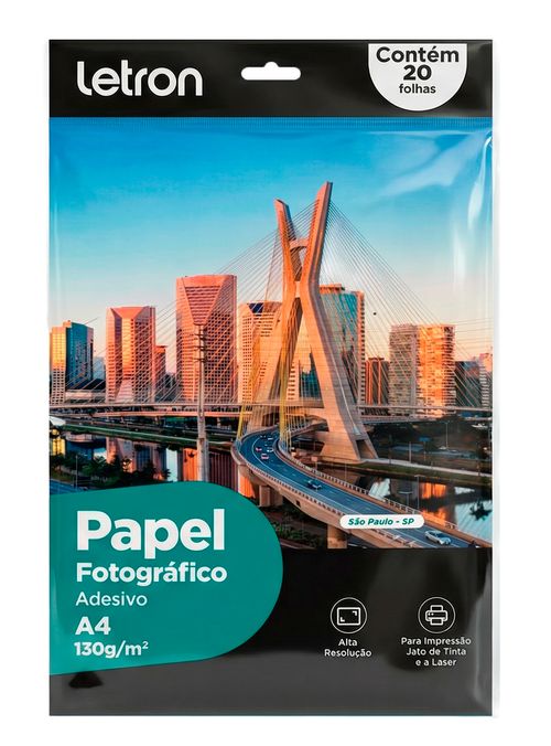 Papel Foto Adesivo A4 130gm² Pacote 20Folhas Letron