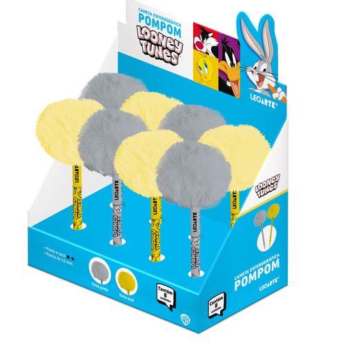 CANETA POMPOM PERSONAGENS LOONEY TUNES - DISPLAY C/ 8 UND - LEOARTE